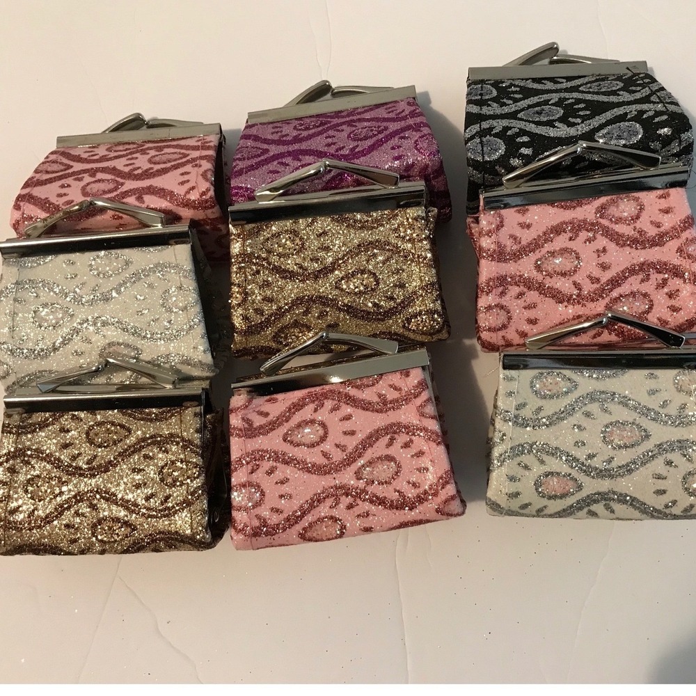 9-Glitter Kiss Lock Coin Purse Small Paisley Sparkle Pouch Variety